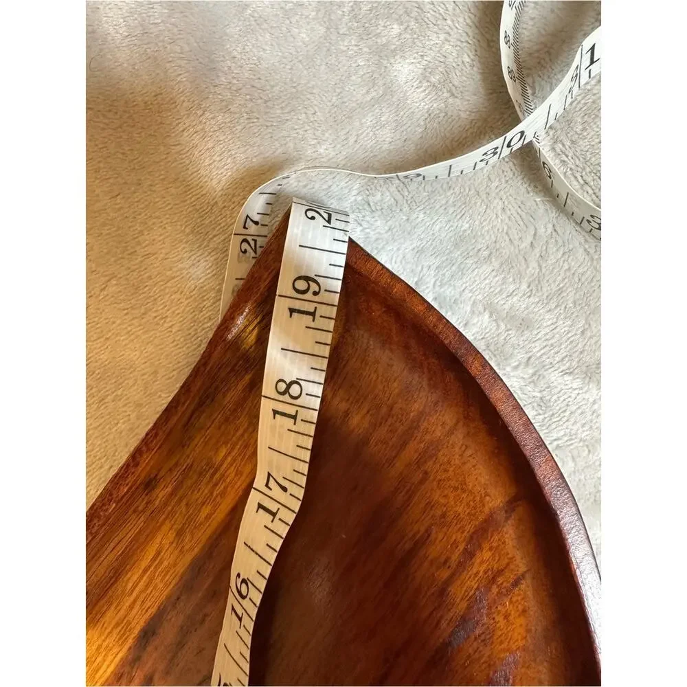 Vtg Mid Century Wood Leaf Divided Serving Platter 3 Section Tray Handle 20
